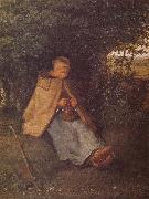 Jean Francois Millet, Shepherdess sewing the sweater